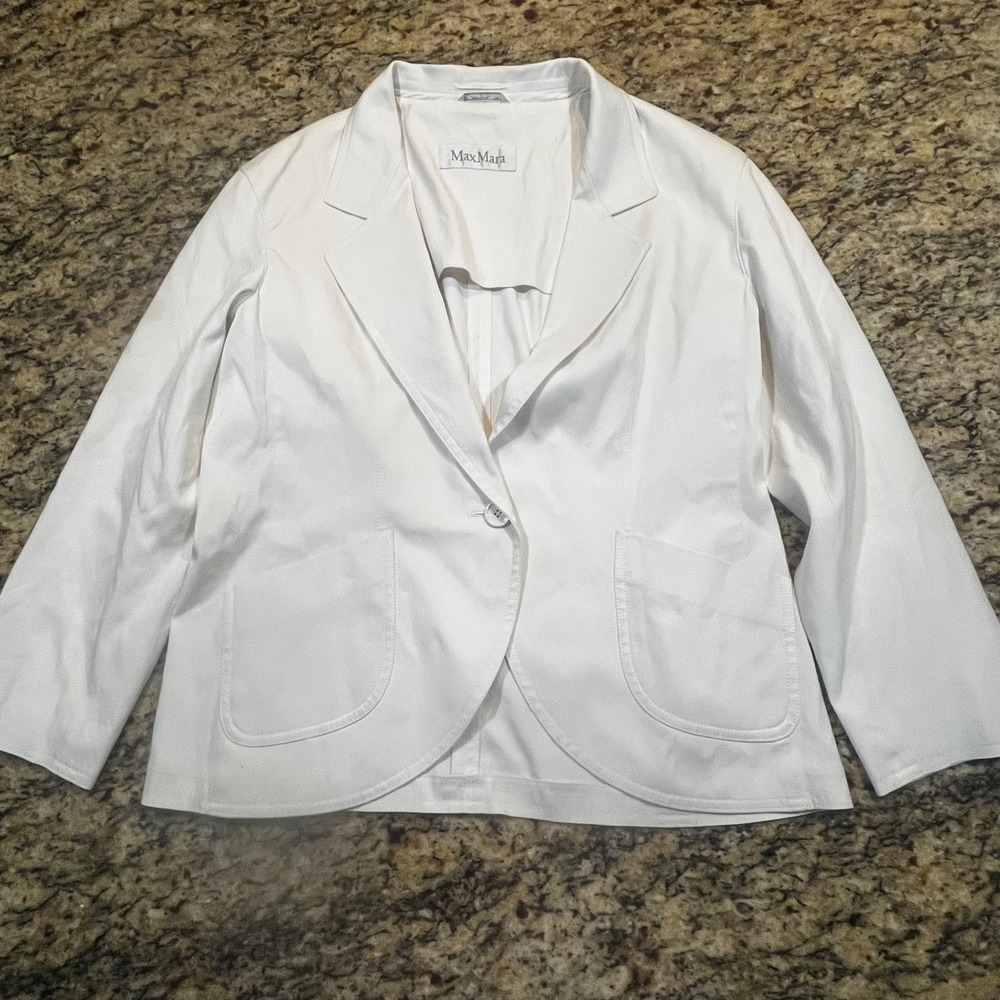 Max Mara White Cotton Blend Single Button Blazer Jacket Made in Italy Womens 8